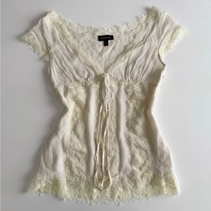 Bebe 100% silk lace babydoll blouse